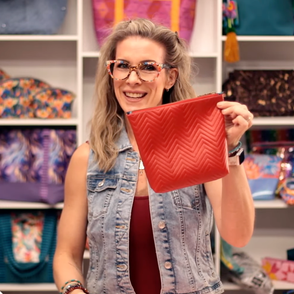 Pre-Quilted Red Chevron Vinyl for Bag Making