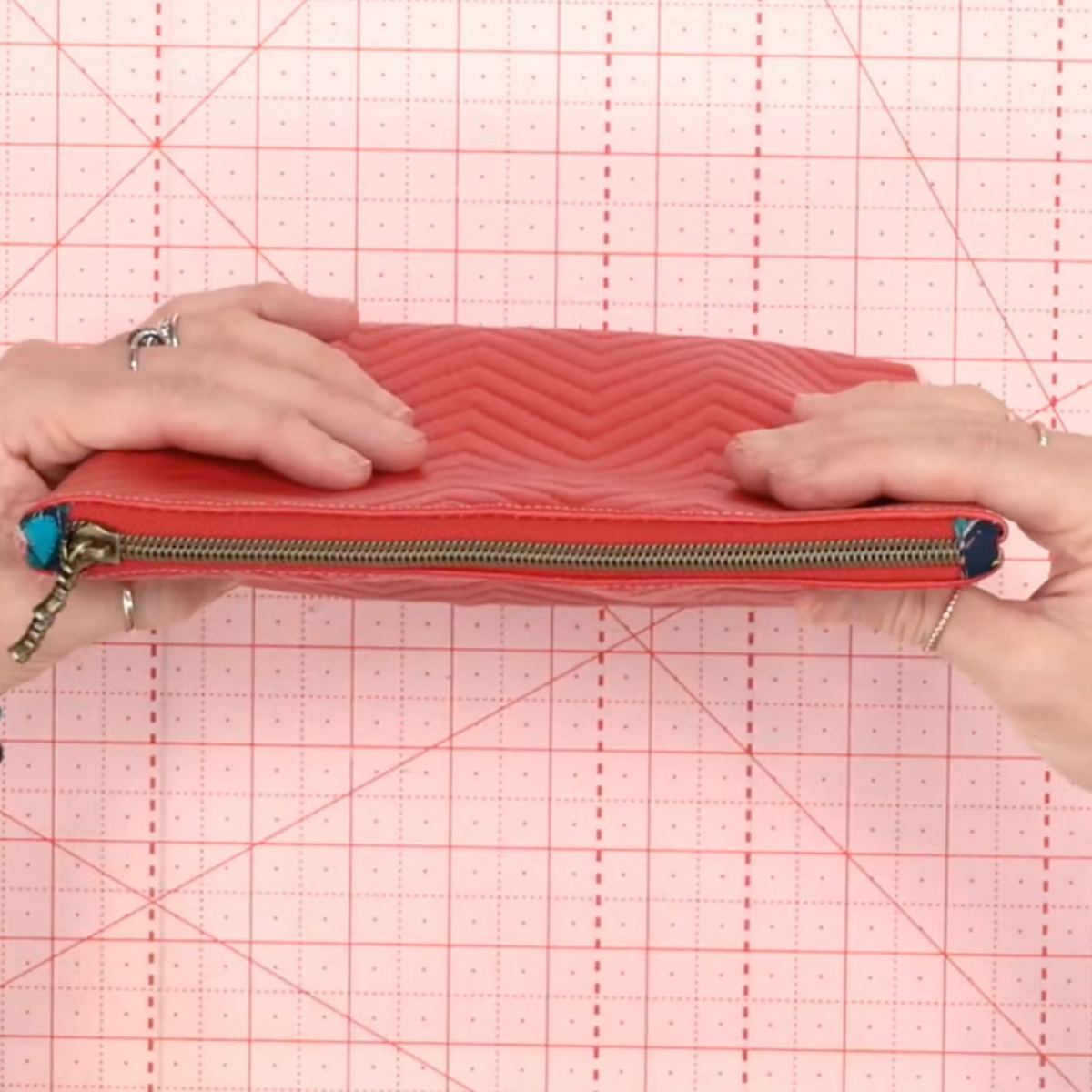 Pre-Quilted Red Chevron Vinyl for Bag Making