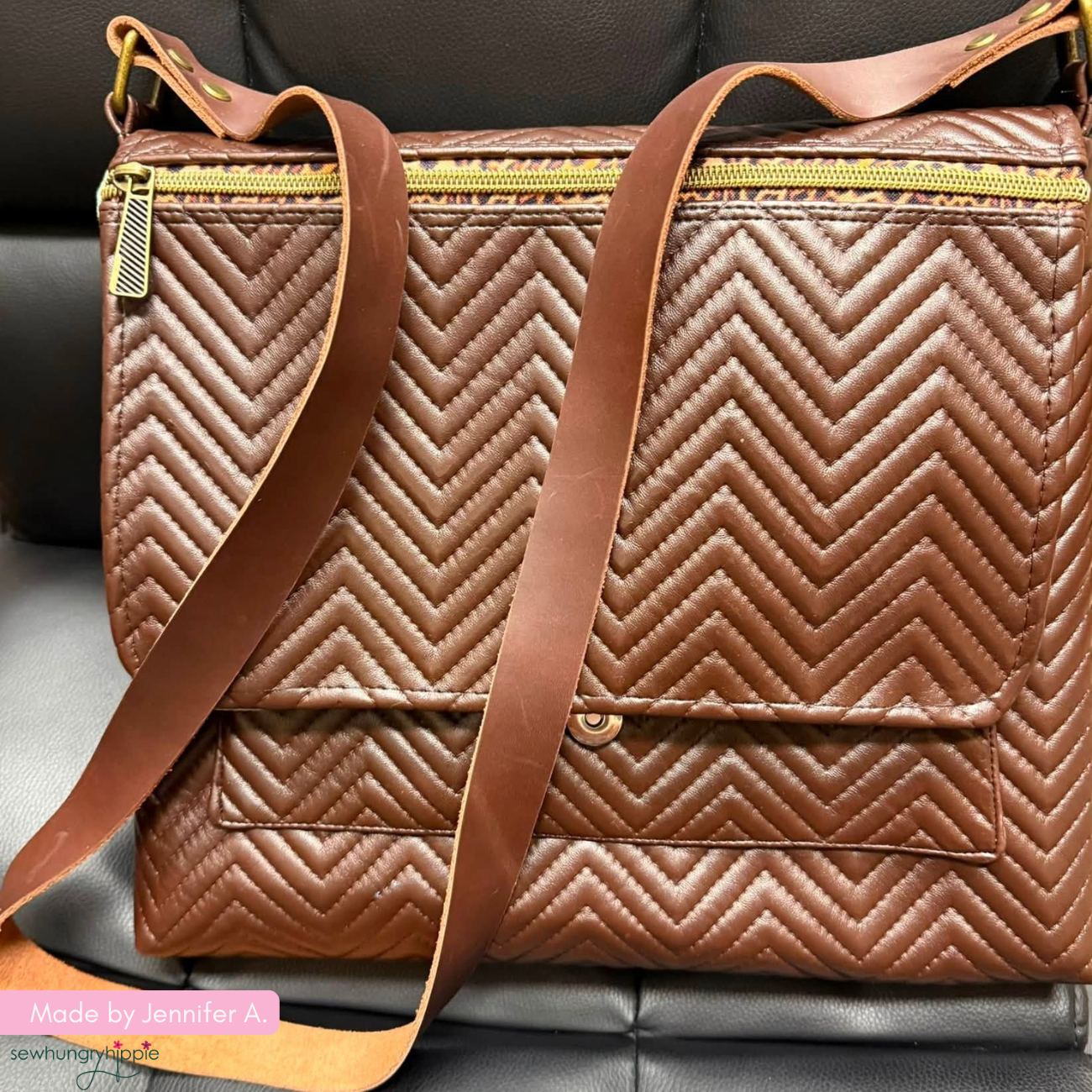 Pre-Quilted Vinyl – Dark Brown Chevron