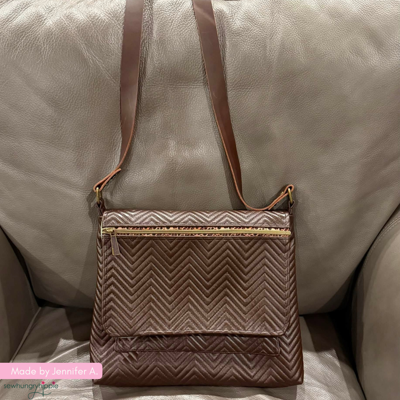 Pre-Quilted Vinyl – Dark Brown Chevron