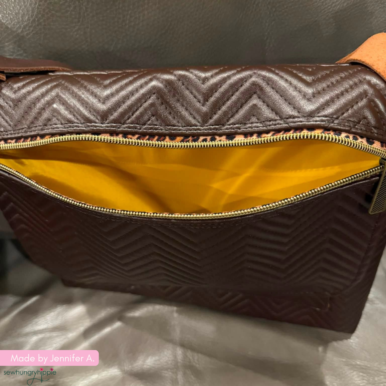 Pre-Quilted Vinyl – Dark Brown Chevron