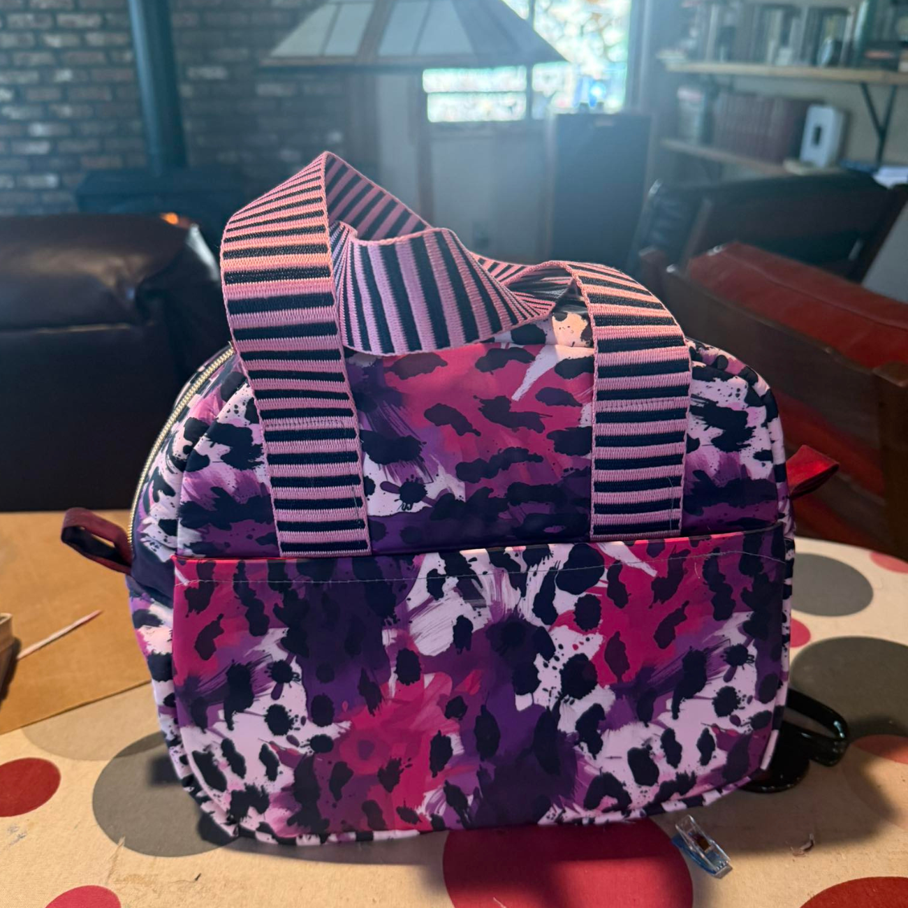 Purple jacquard strap webbing with striped pattern