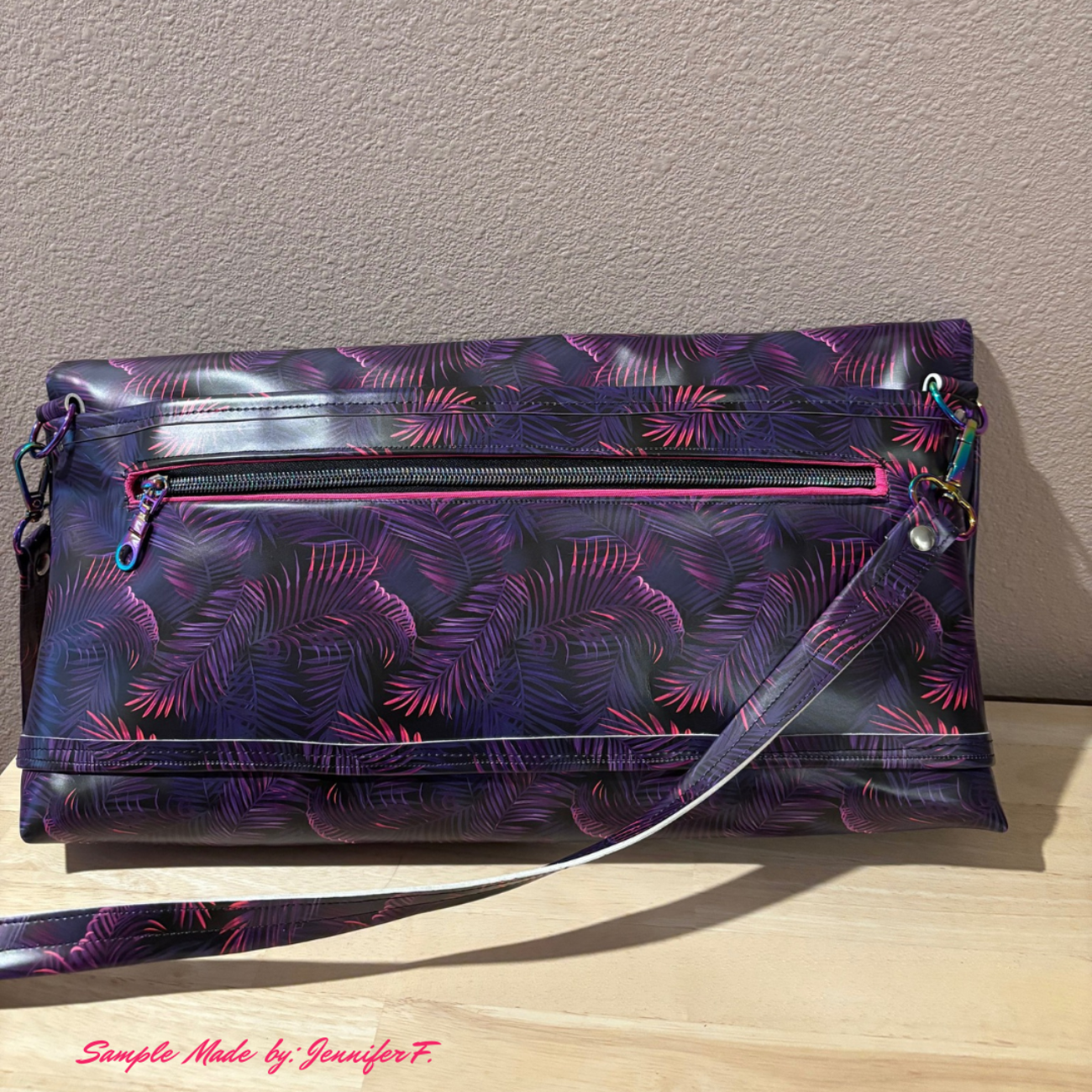 Purple Palms Vinyl Fabric with Tropical Palm Leaf Print for Bag Making