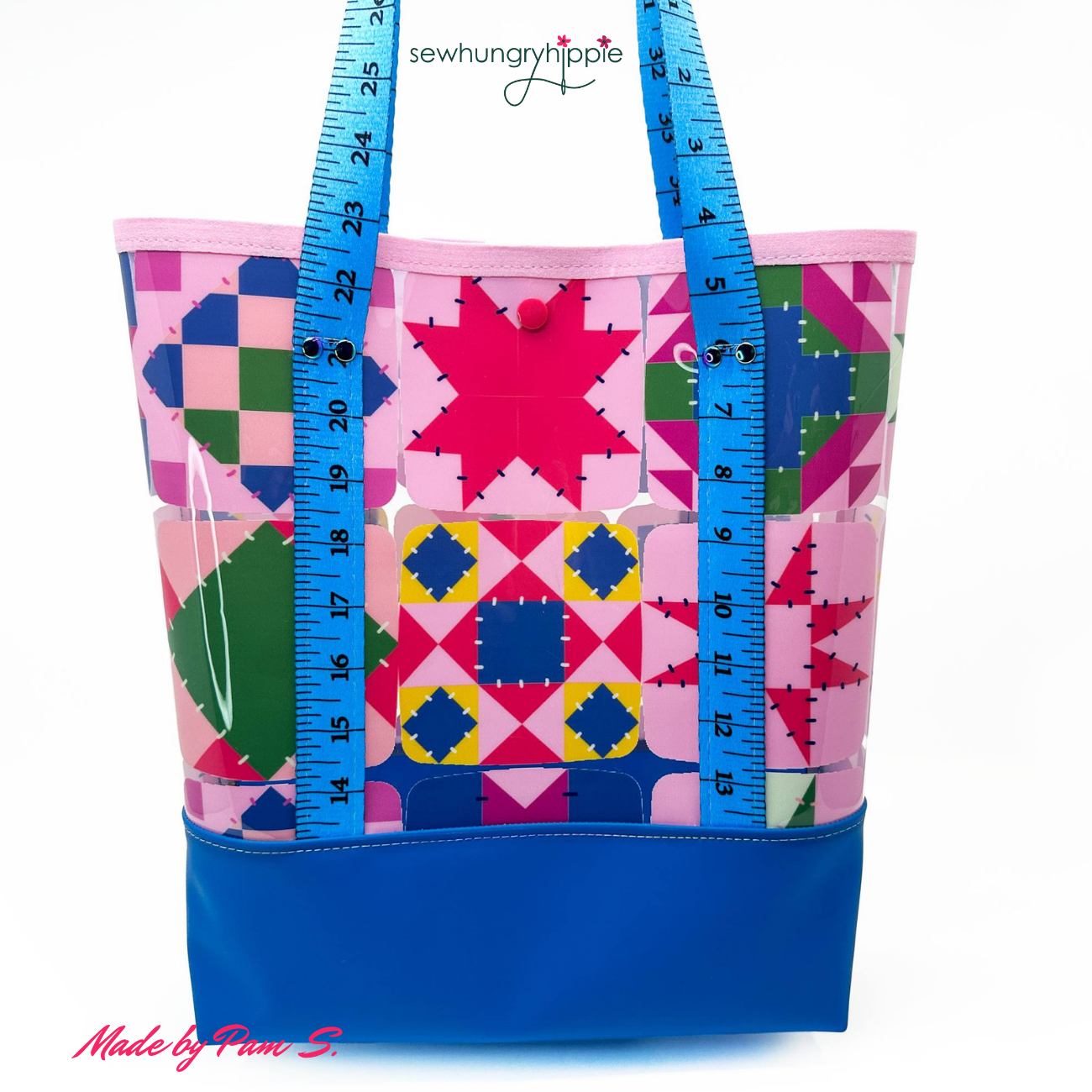 handmade bag using transparent quilt block TPU vinyl for quilting inspired projects