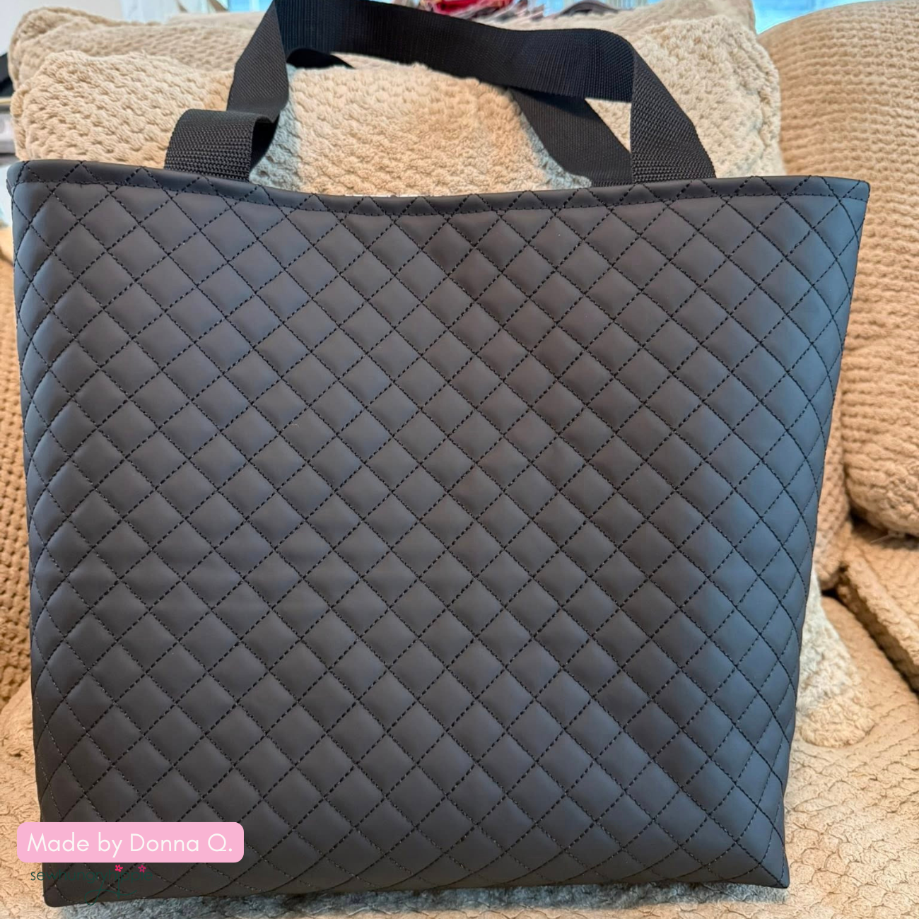 Quilted Vinyl Black - Pre-Quilted Fabric for Bags