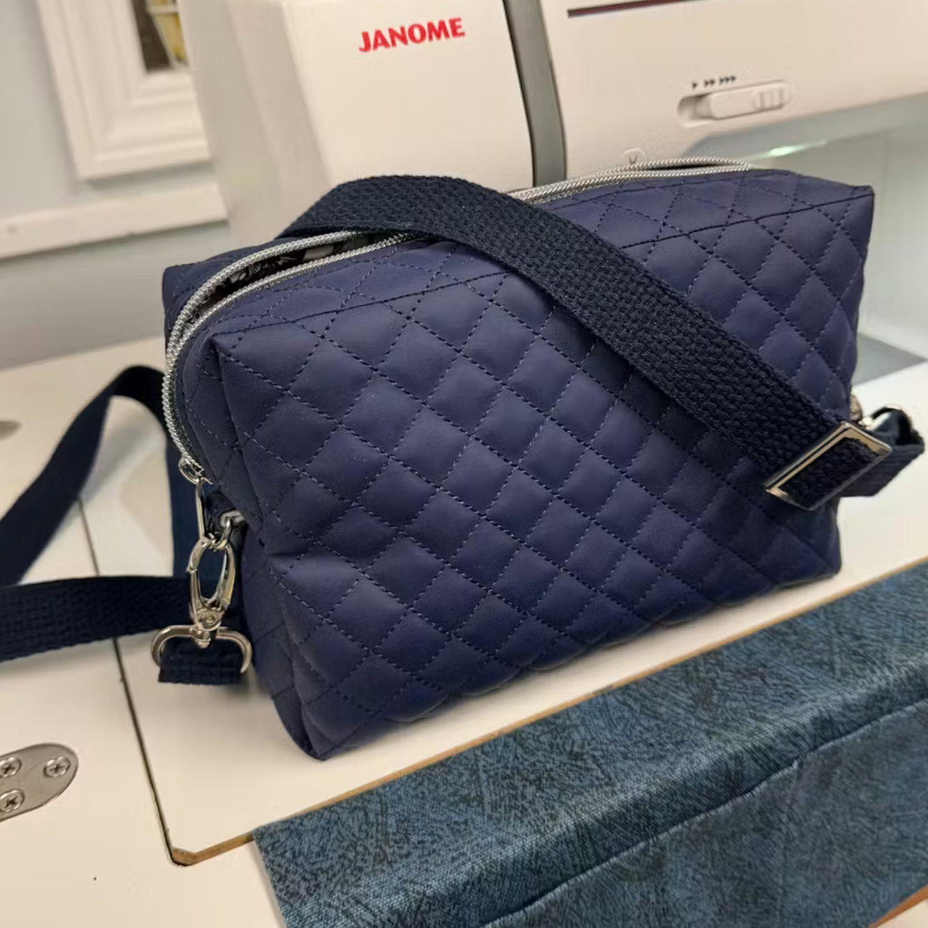 Quilted Vinyl Navy Blue for bag making