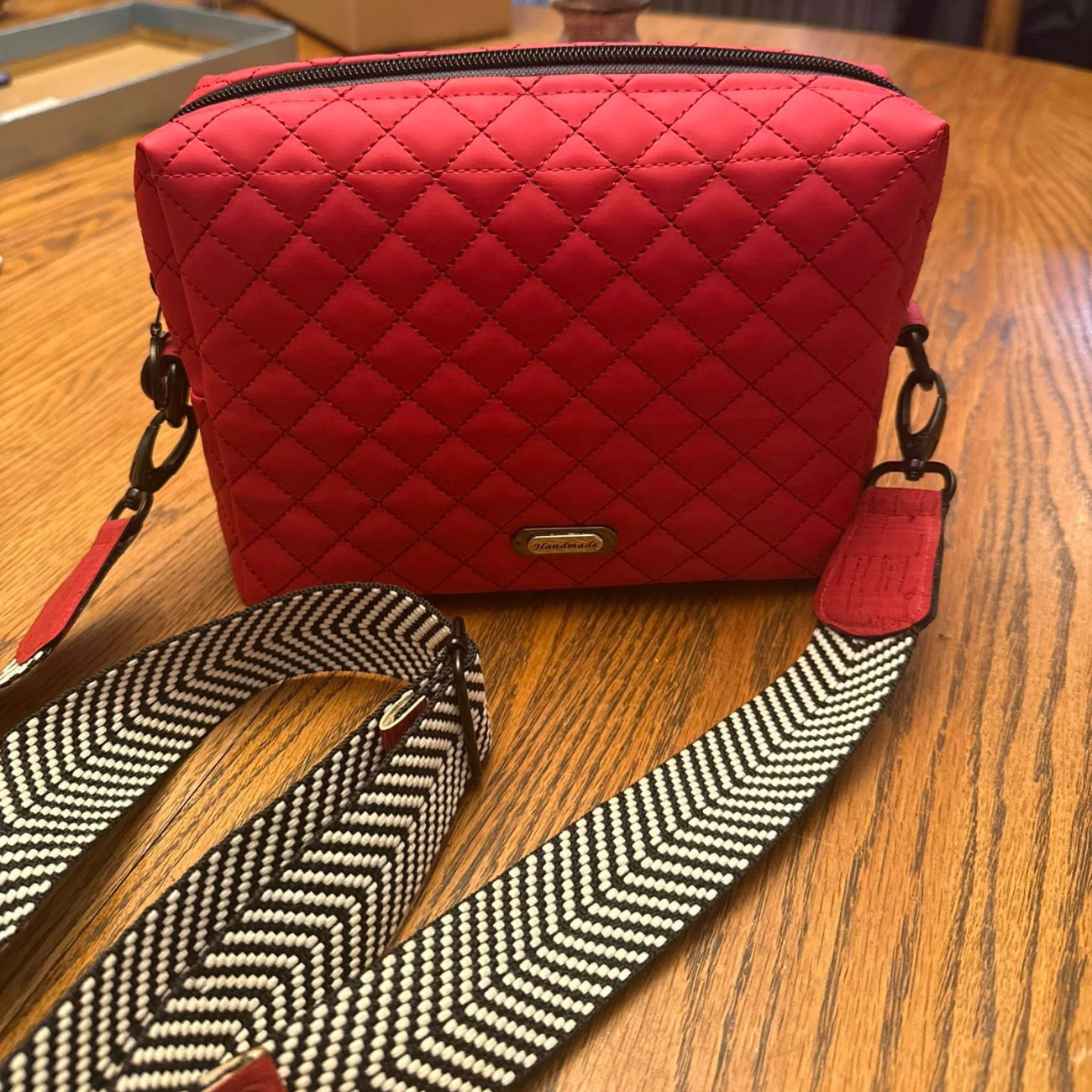 make elegant bag with  premium pre-quilted vinyl in vibrant red
