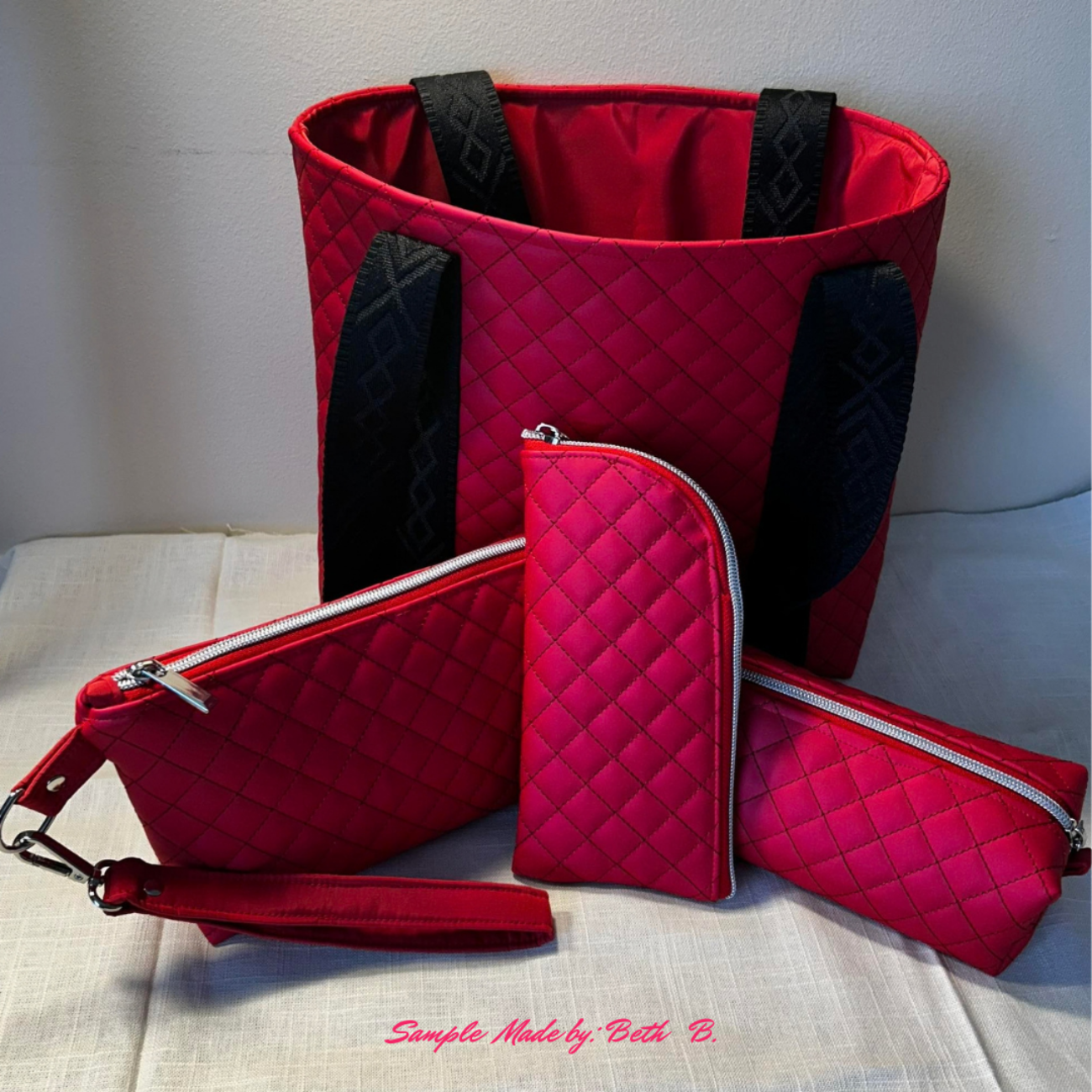Red Quilted Vinyl Faux Leather Fabric for Bag Making and Sewing Projects