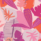 Colorful abstract pattern with leaves on a light pink background