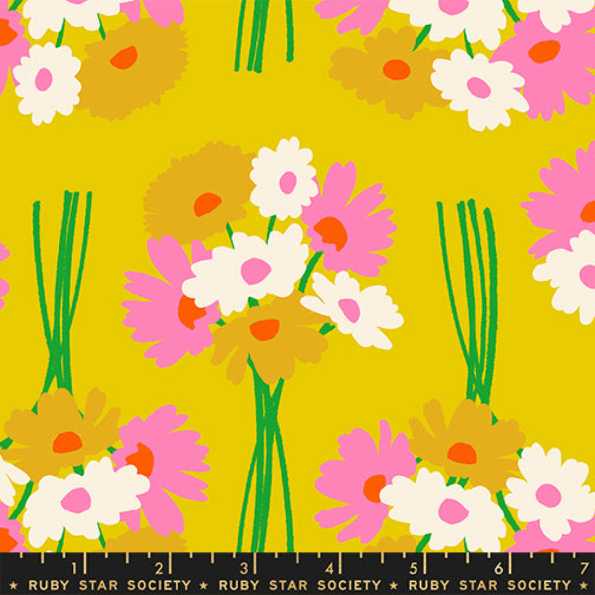 Ruby Star Society Flower Dept cotton fabric RS0118-13 yellow retro floral print from Sparkle Mart collection