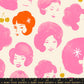 Pink quilting cotton fabric with vintage illustrated ladies from Sparkle Mart by Melody Miller