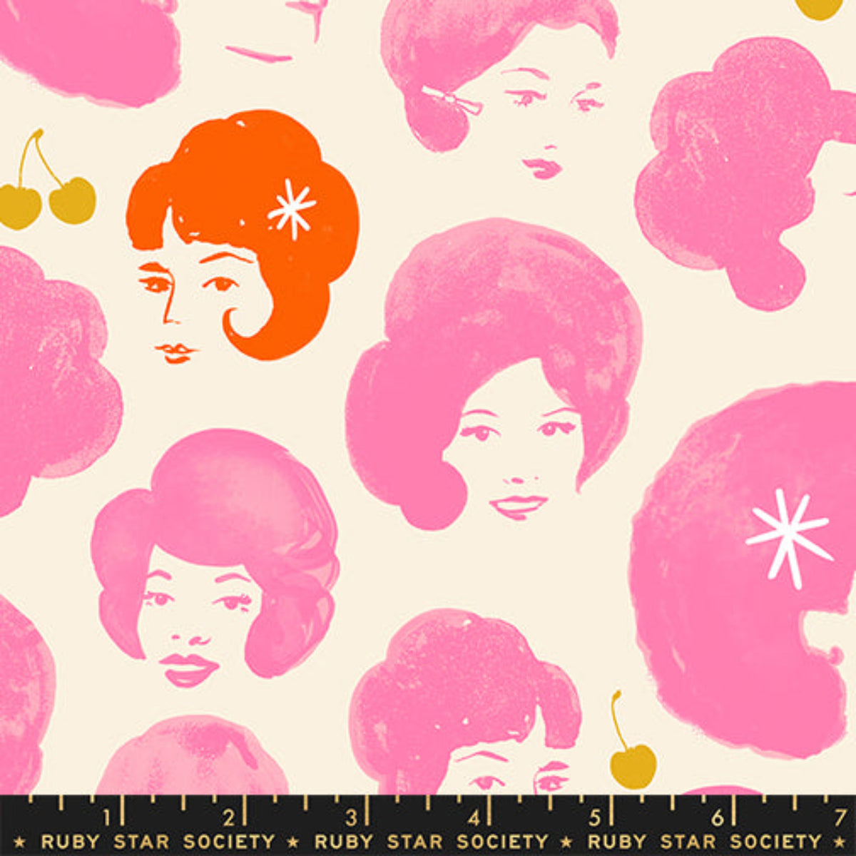 Pink quilting cotton fabric with vintage illustrated ladies from Sparkle Mart by Melody Miller