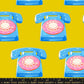 Golden yellow quilting cotton fabric with vintage telephone illustrations from Sparkle Mart by Melody Miller
