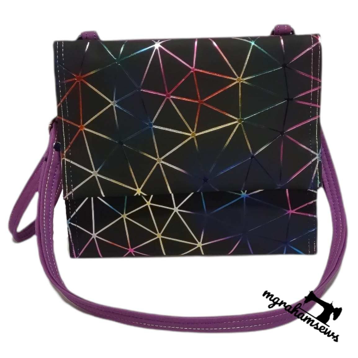 Rainbow Geometric Vinyl Black Hand made bag