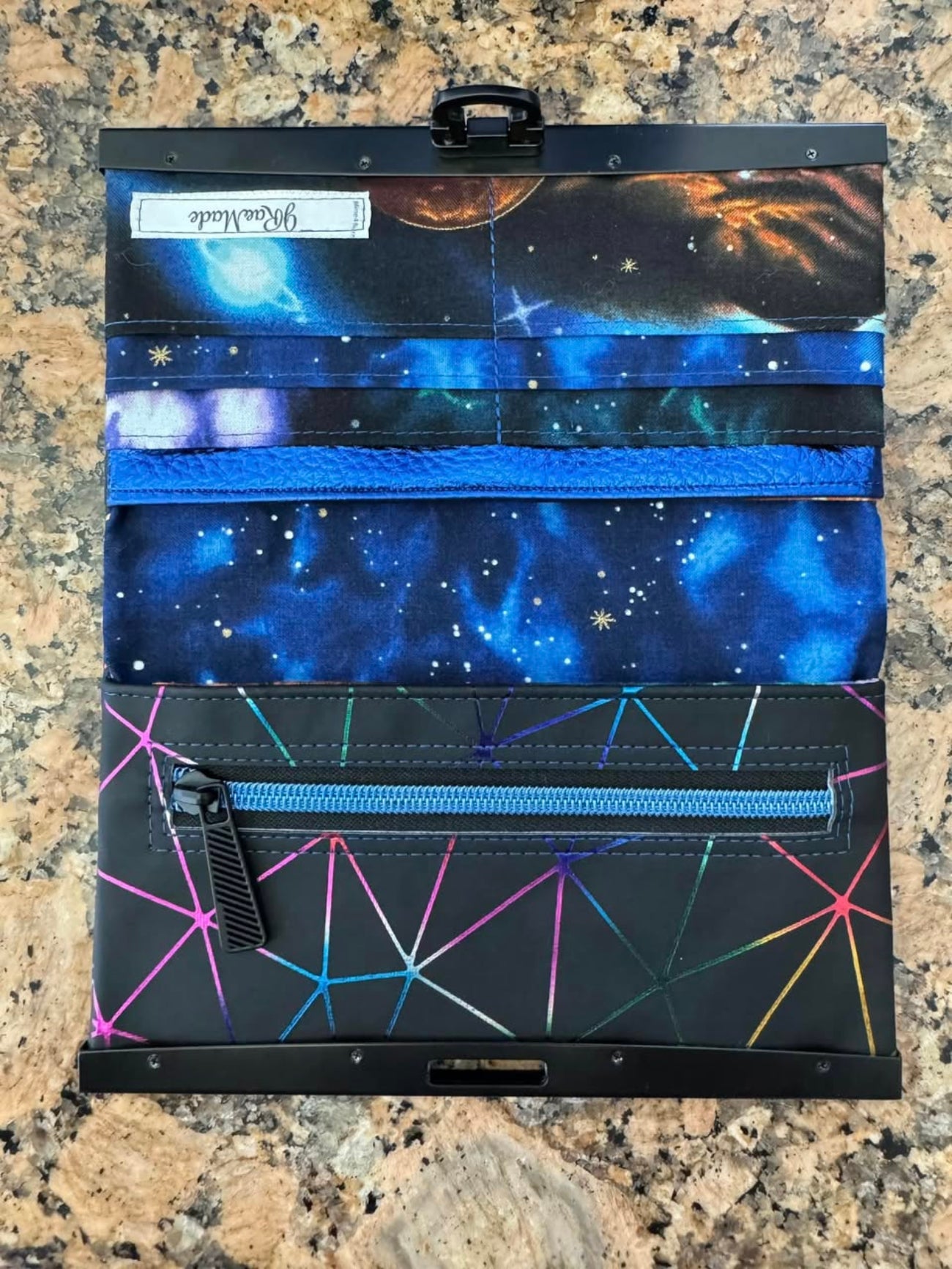 Multi pocket card wallet hand made using Rainbow Geometric Vinyl Black
