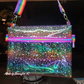 DIY rainbow body bag created with rainbow TPU vinyl with silver glitter stars