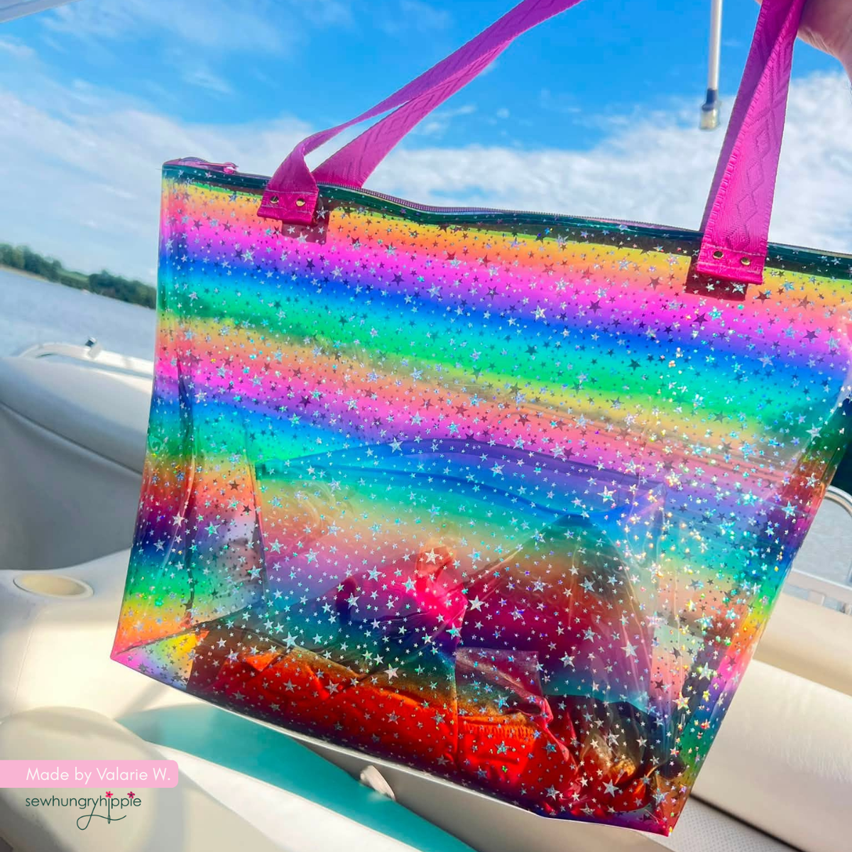 Rainbow Glittery Stars TPU Vinyl Fabric