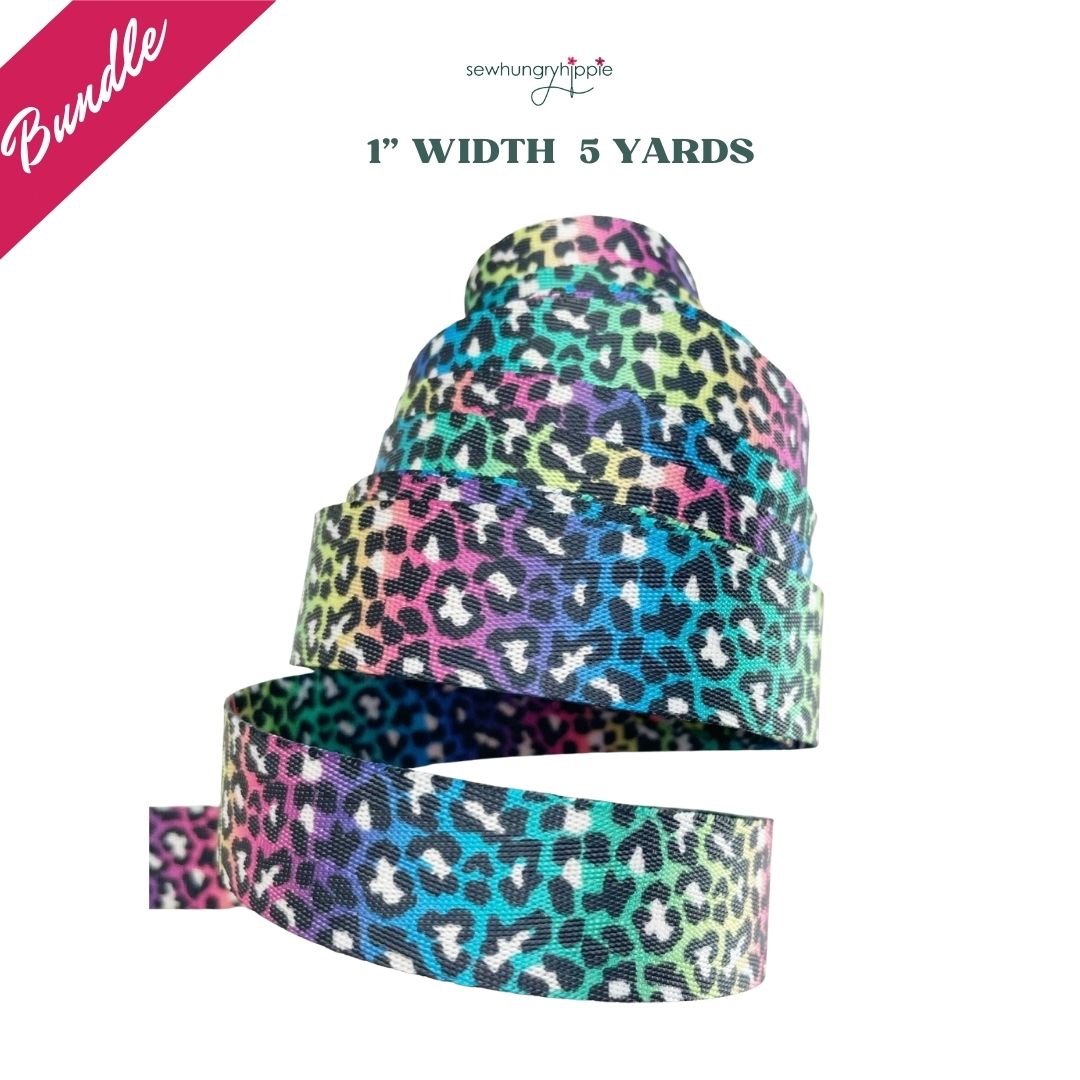 Rainbow Leopard Print Seatbelt Webbing - 1" Width, 5 Yard Bundle for bag making projects