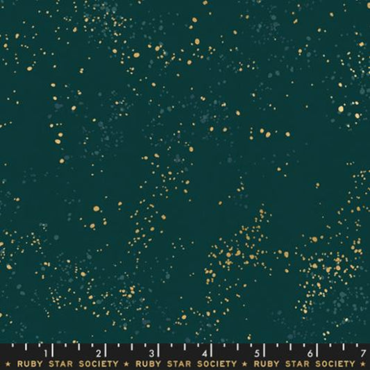 Dark green cotton fabric with metallic speckled dots from Speckled collection by Ruby Star Society