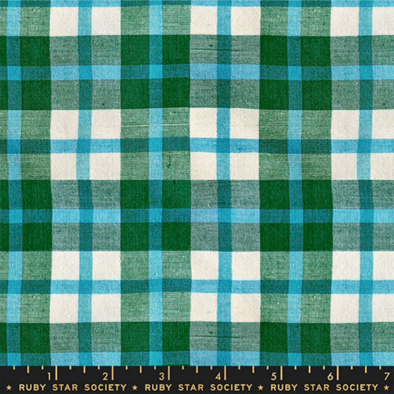 Jade blue green textured plaid woven cotton fabric from Warp and Weft Mystic Fable collection by Ruby Star Society
