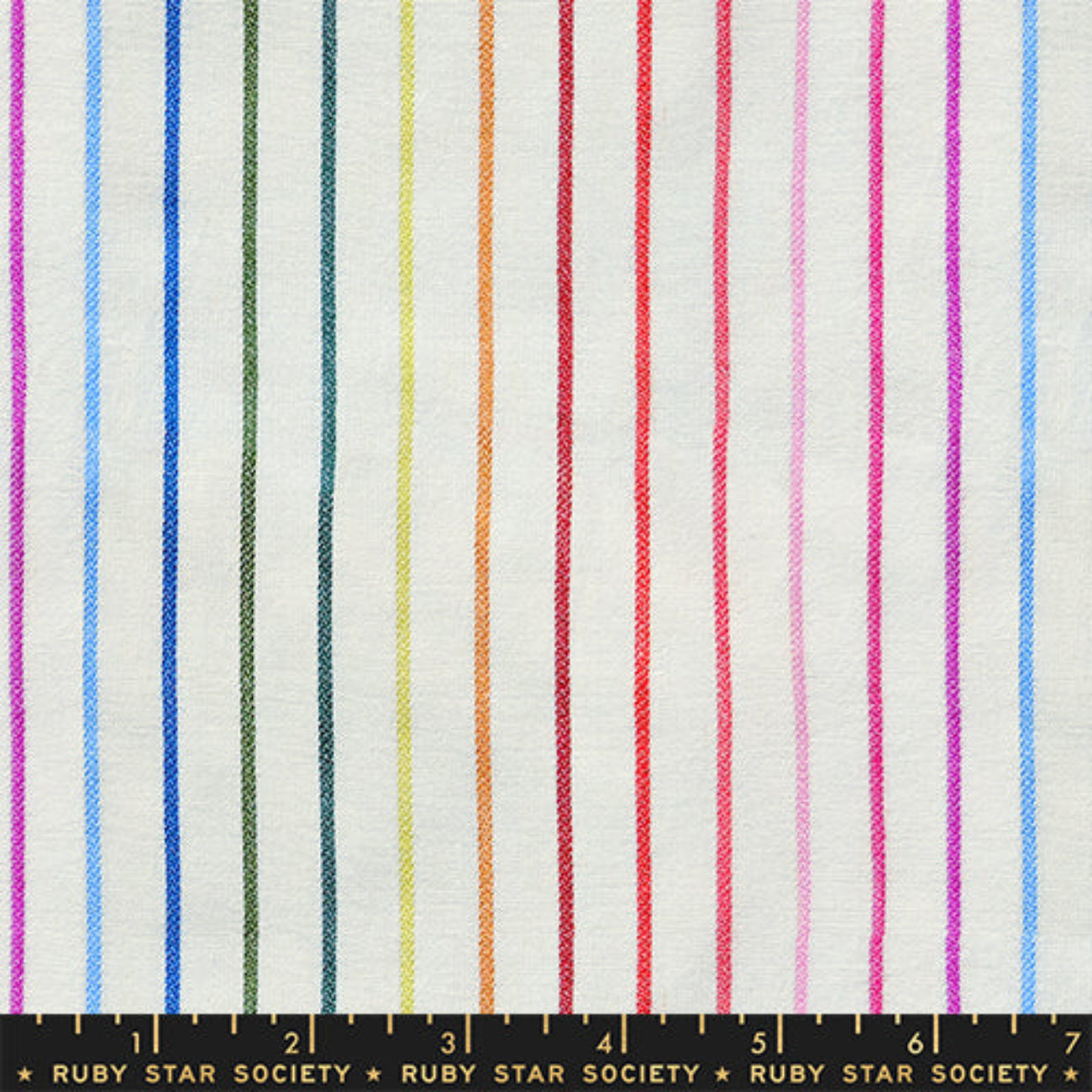 Natural cotton fabric with rainbow stripe texture from Warp and Weft Mystic Fable collection by Ruby Star Society