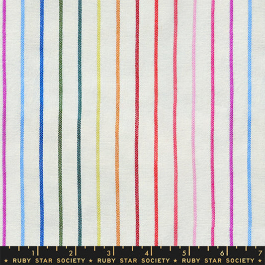 Natural cotton fabric with rainbow stripe texture from Warp and Weft Mystic Fable collection by Ruby Star Society