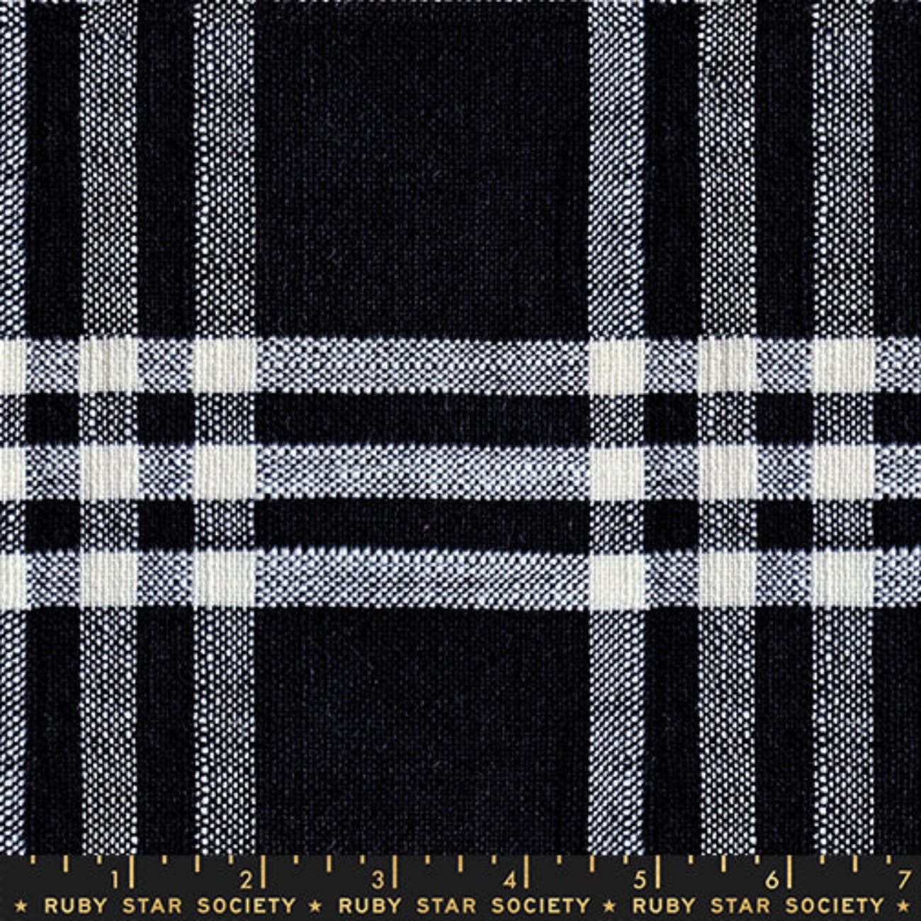 Black textured plaid woven cotton fabric from Warp and Weft Mystic Fable collection by Ruby Star Society
