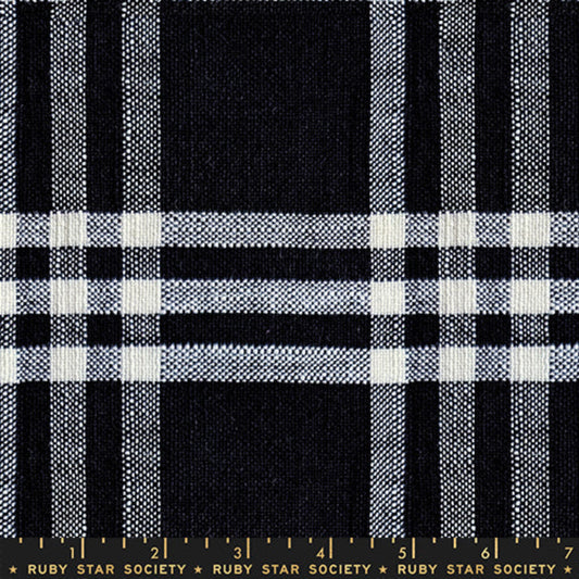 Black textured plaid woven cotton fabric from Warp and Weft Mystic Fable collection by Ruby Star Society