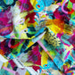 Colorful fabric with abstract patterns and a 'Canvas' label.