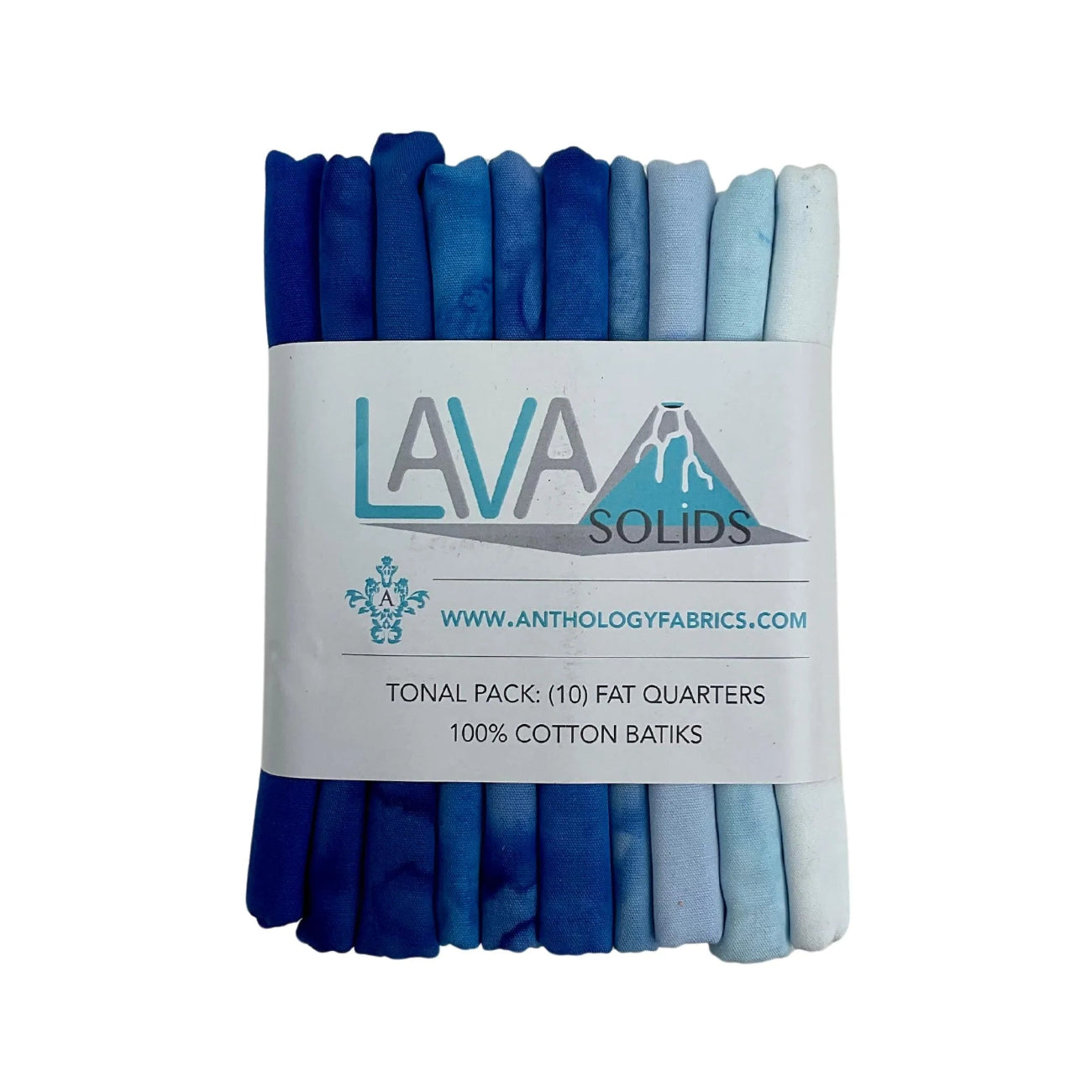 Sky blue batik fat quarter bundle with coordinating Windham Fabrics Lava Solids cotton fabrics