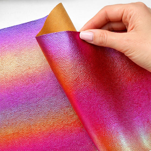 Soft Vinyl Iridescent Magenta-Orange Shift Holographic Faux Leather