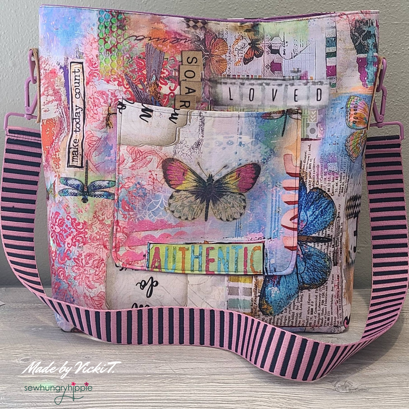DIY Stevie bag finished sample handmade bohemian tote bag with side straps and slip pockets