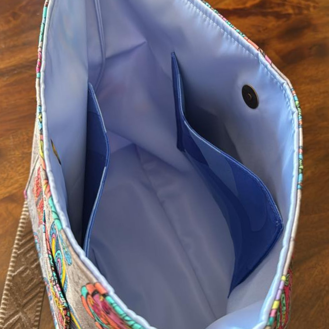 Closed Up image of  Bonded Nylon Periwinkle used as bag inner lining