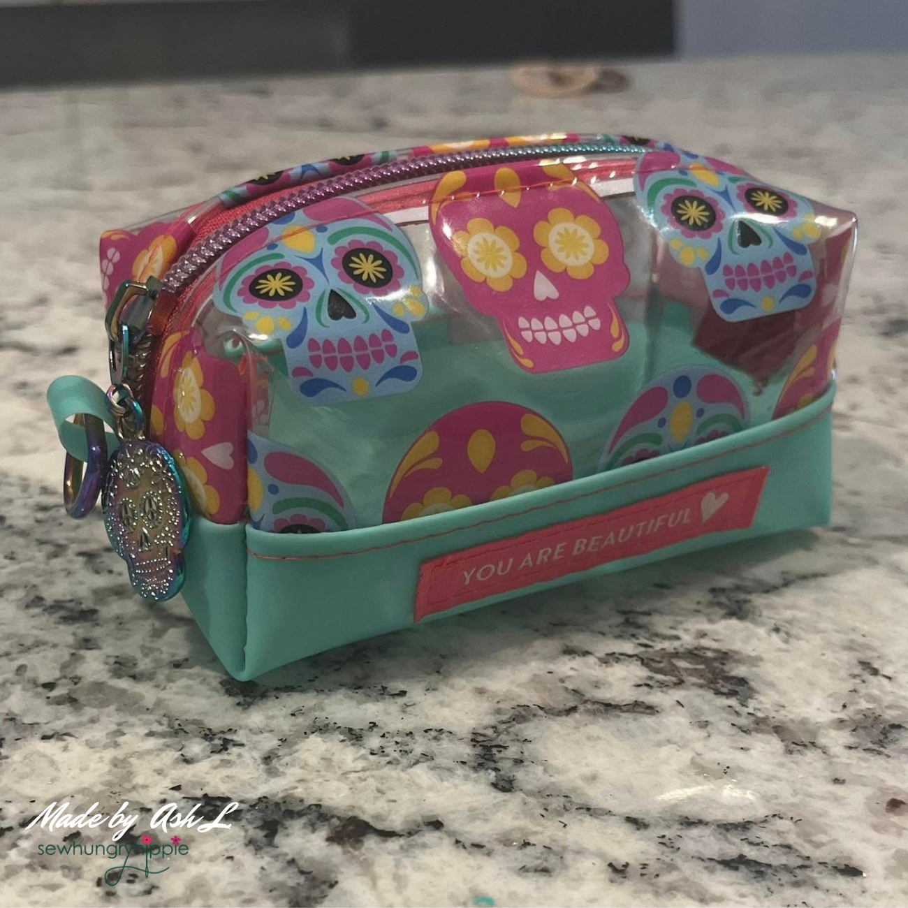 coin purse made with sugar skull clear TPU vinyl for travel organization