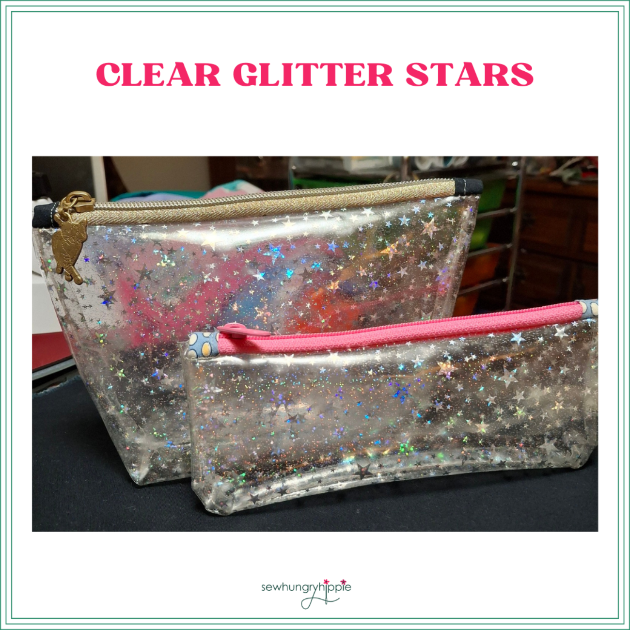 transparent star glitter vinyl used for handmade organizers for art materials