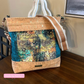 Custom Aspen Crossbody Bag made using natural brown uncork and abstract fabric with elegant handmade details.
