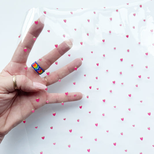 Tiny strawberries print clear TPU vinyl fabric for bag making and sewing