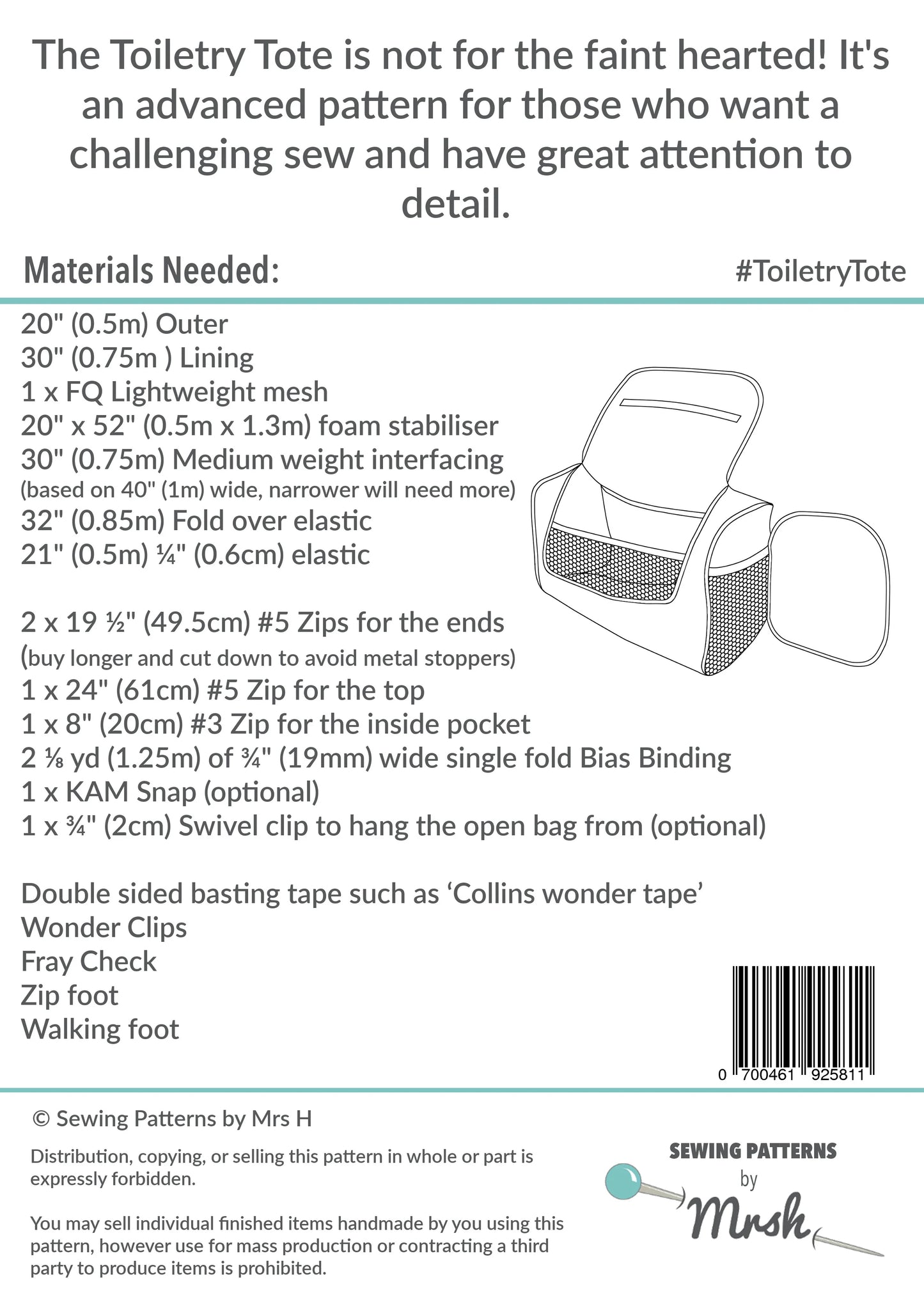 The Toiletry Tote Sewing Pattern by Mrs H - Printed Paper Pattern