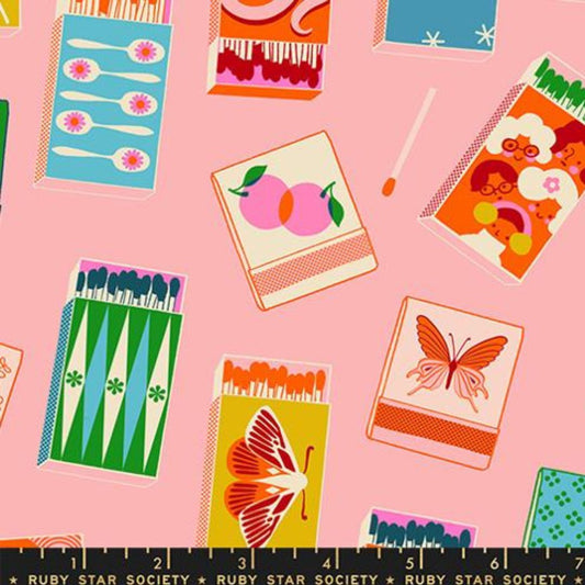 Ruby Star Society Trinketry Balmy Pink Cotton Fabric Matchbook Retro