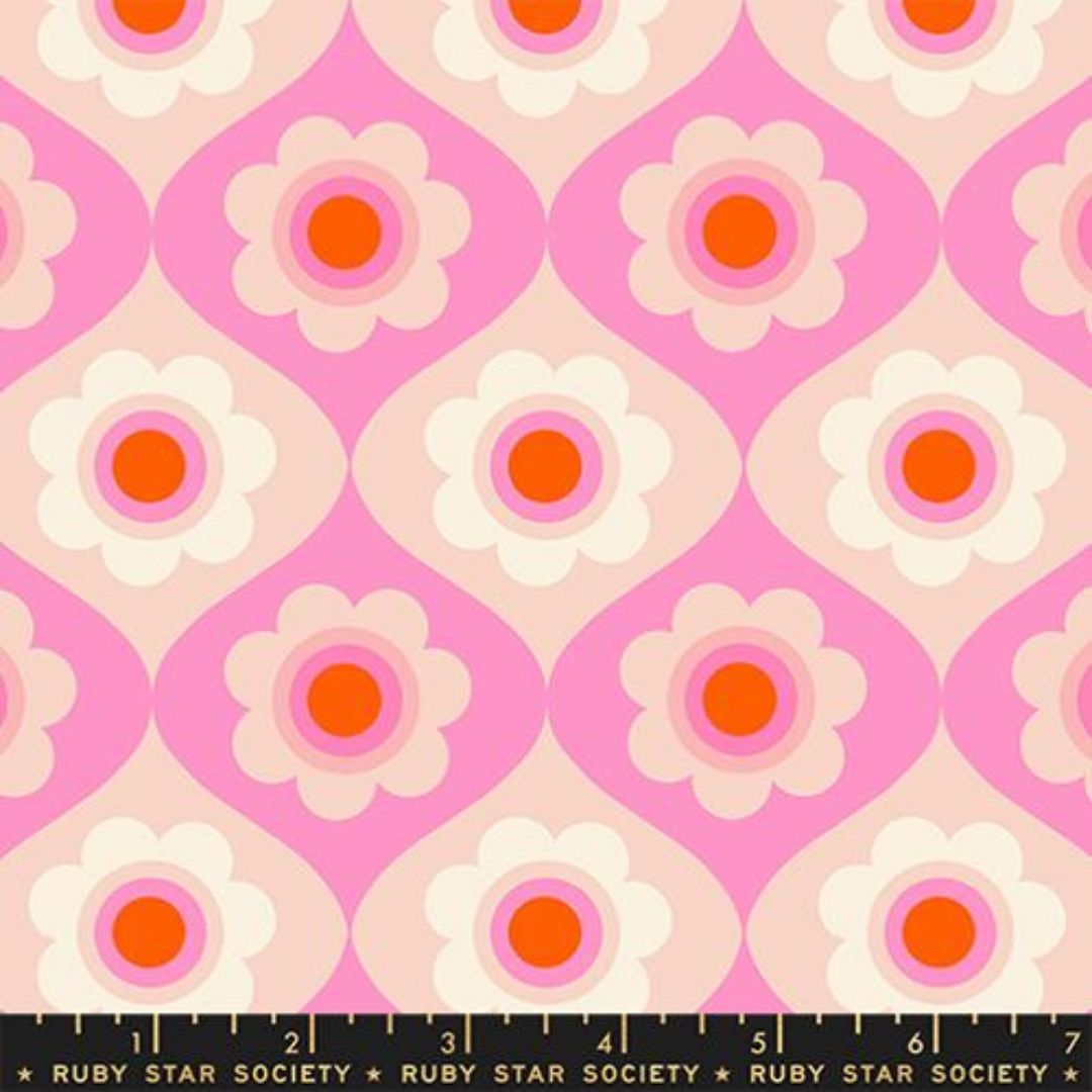 Ruby Star Society Trinketry Flamingo Pink Floral Retro Cotton Fabric