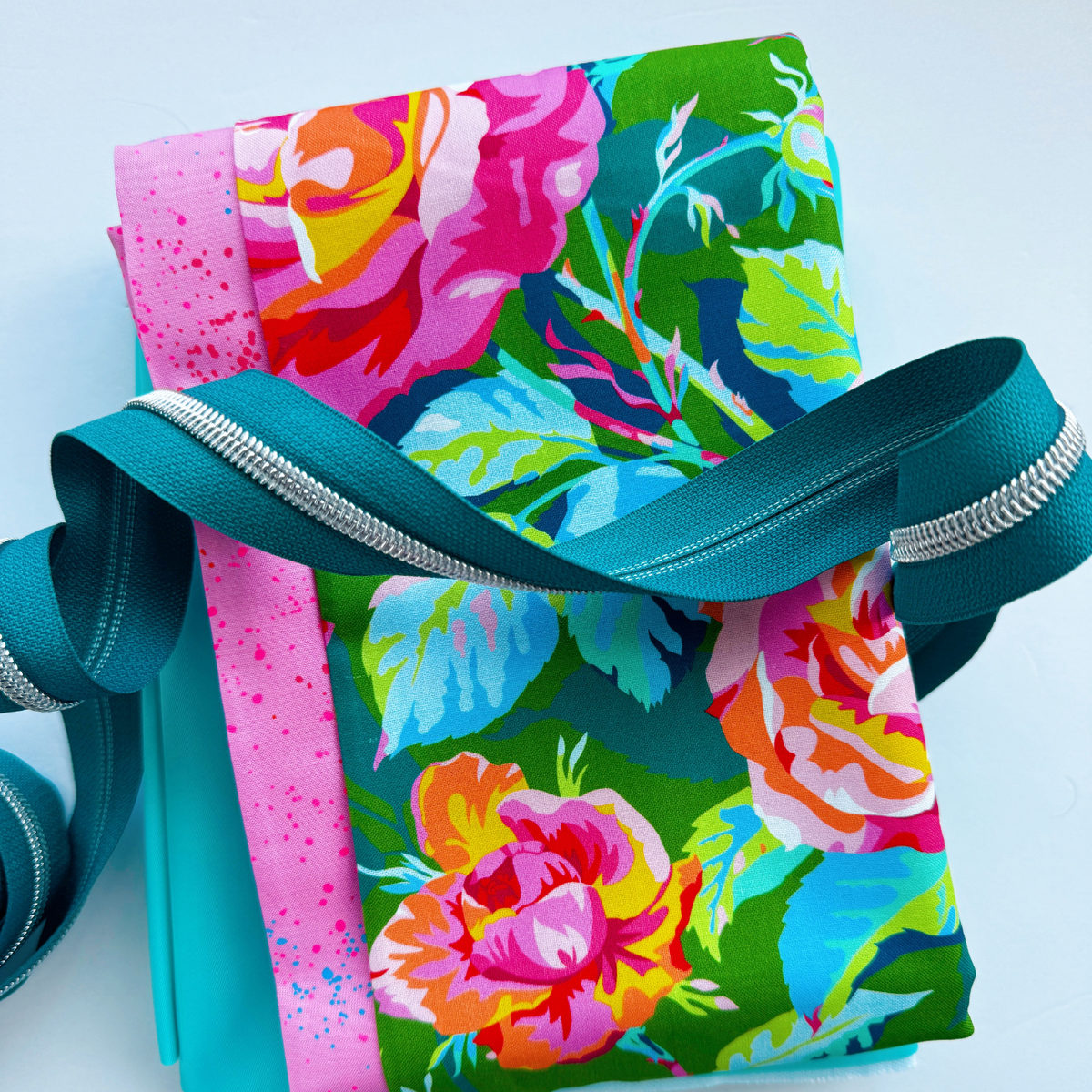 Tropical Rose Bundle – Kaffe Fassett Fabric, Ruby Star Fabric, Bonded Nylon & Zipper Tape