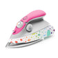 Mini Oliso iron in Tula Pink style, pink and white with colorful print