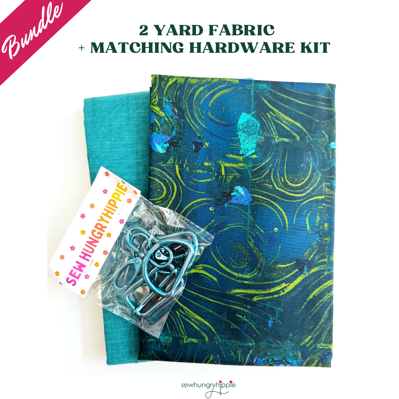Turquoise & Teal Bundle– 2 Yard Fabric & Matching Hardware Kit