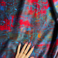 Close up view of abstract painterly design on Urban Archeology Sateen Wide Backing fabric in Sangria by Robert Kaufman, 100 percent cotton quilt backing, SKU ANJDSX-23626-320, UPC 80228283.