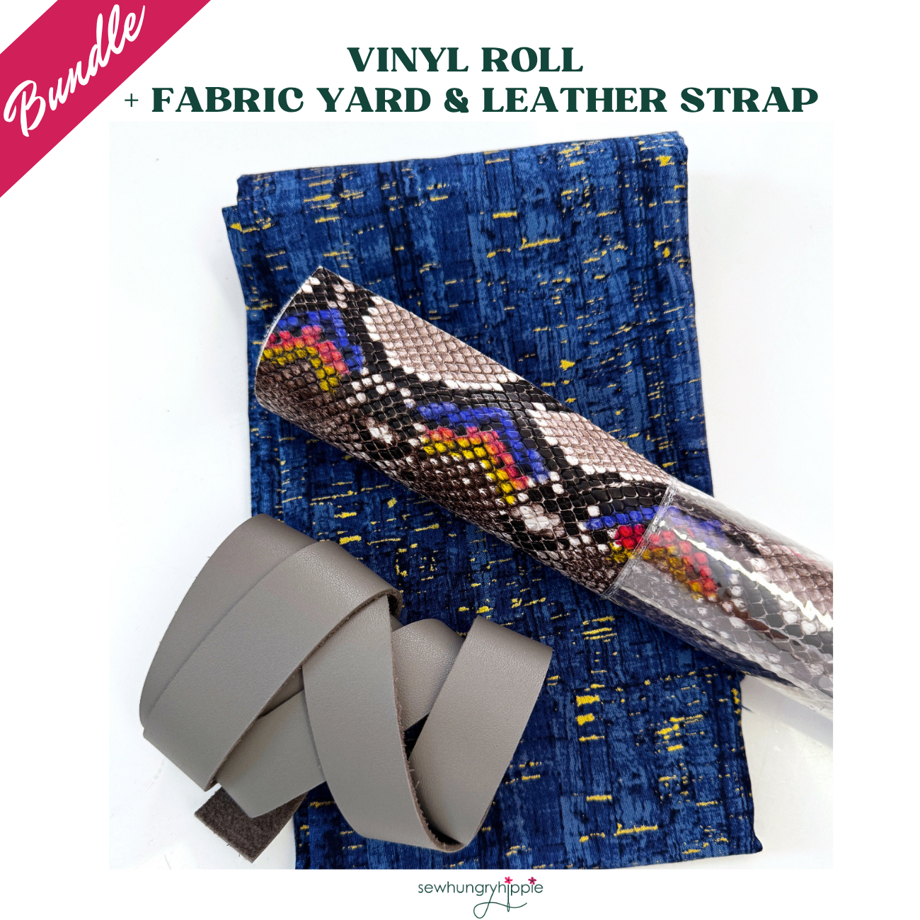 3-Piece Bag Making Bundle – Vinyl, Fabric Yard & Leather Strap