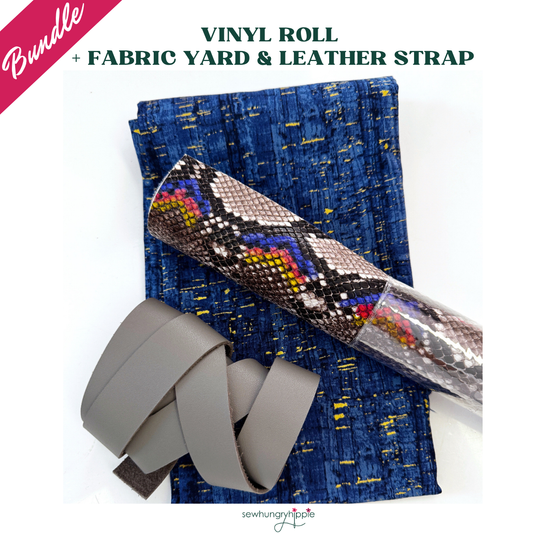 3-Piece Bag Making Bundle – Vinyl, Fabric Yard & Leather Strap
