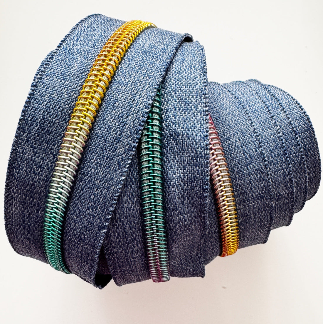 Denim Blue Zipper Tape - #5 Nylon with Rainbow Teeth - 3 Yards