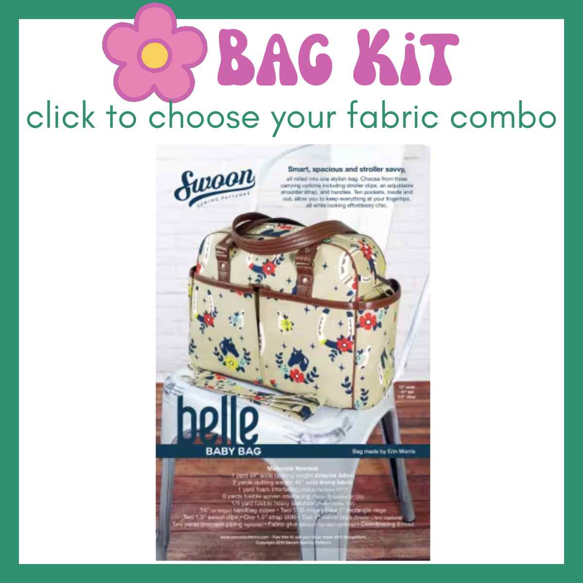 Belle Bag Kit / Canvas Fabric / Custom Floral Print