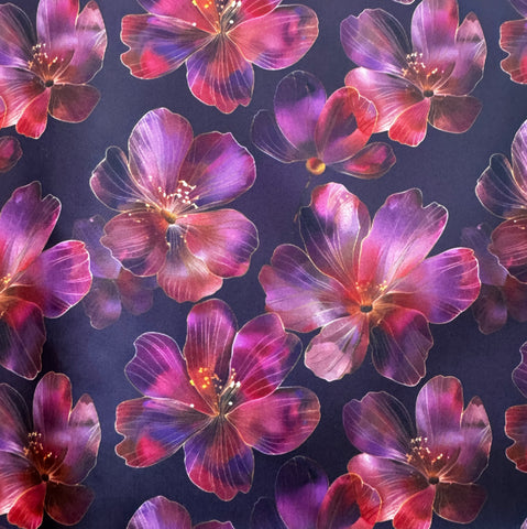Bonded Nylon Burgundy Purple Florals - Durable Fabric for Bags