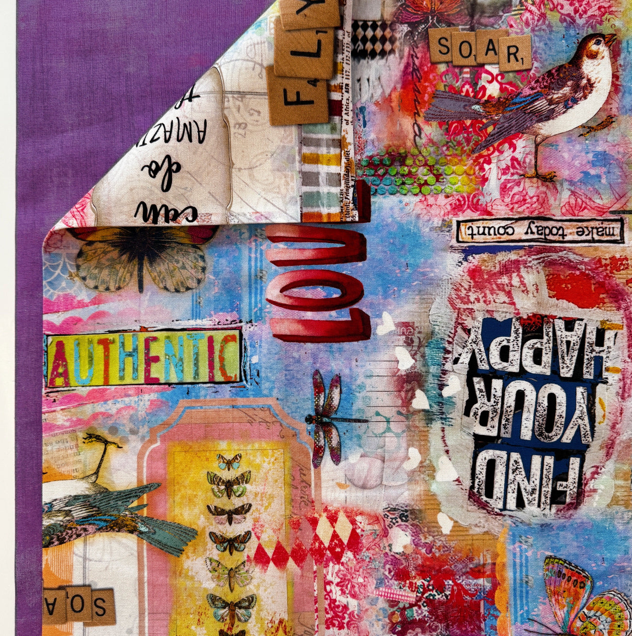 Collage with text and images on a colorful background